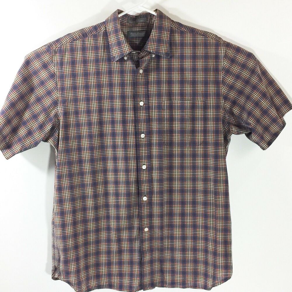 Daniel Cremieux Mens Button Front Shirt Short Sleeve Size Large 100% Cotton